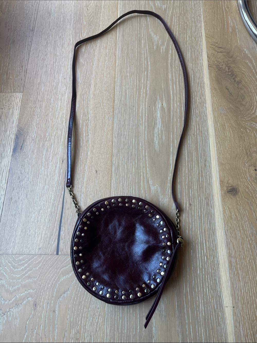 HOBO Round Studded Crossbody in Deep Burgundy